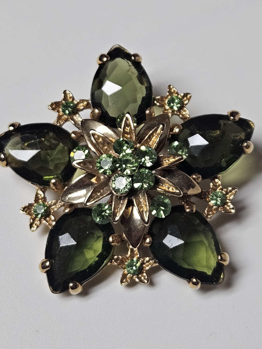 Sonoma Gold-Tone Green Crystal Floral Brooch - Olive & Light Green